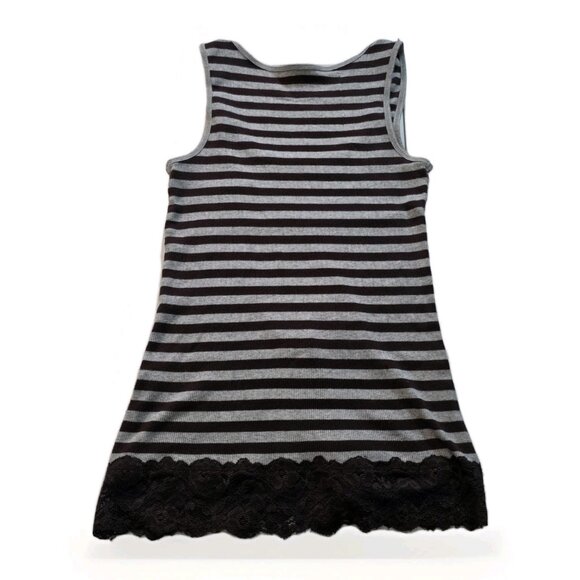 EDC by Esprit Top Women XL Gray Brown Sleeveless Lace Trim Stripe V Neck Y2K VTG - Picture 2 of 13